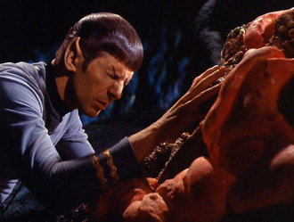 Spock communicates with the Horta, in one of TV's finest dramatic moments.